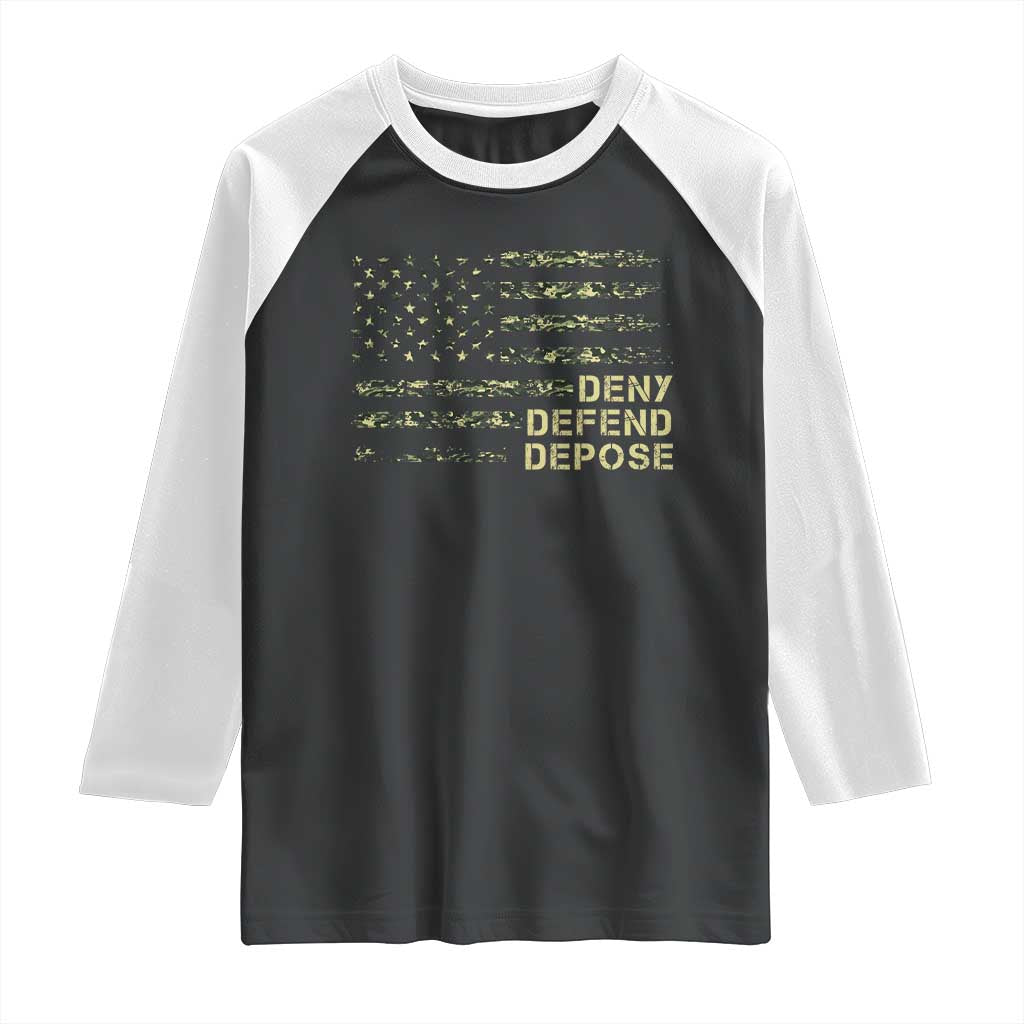 Deny Defend Depose Raglan Shirt Camo American Flag TS09 Black White Print Your Wear