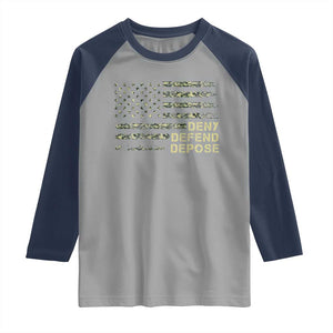 Deny Defend Depose Raglan Shirt Camo American Flag TS09 Sport Gray Navy Print Your Wear