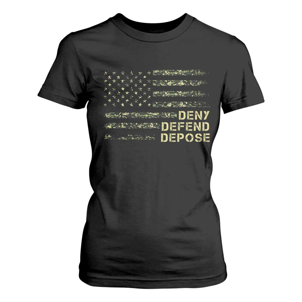 Deny Defend Depose T Shirt For Women Camo American Flag TS09 Black Print Your Wear