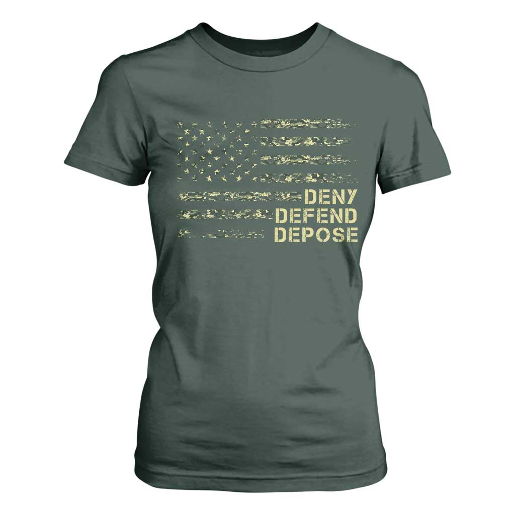 Deny Defend Depose T Shirt For Women Camo American Flag TS09 Dark Forest Green Print Your Wear
