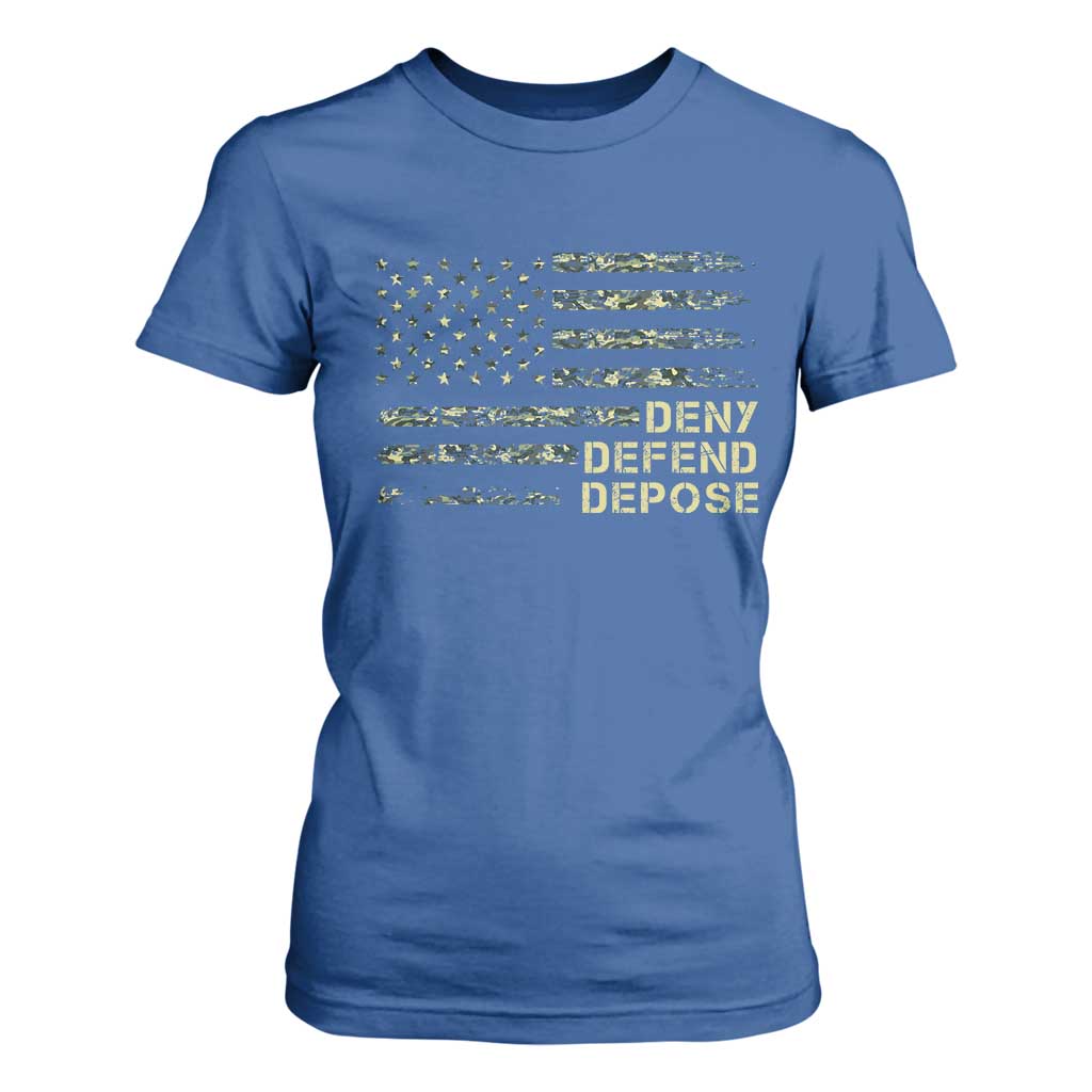 Deny Defend Depose T Shirt For Women Camo American Flag TS09 Royal Blue Print Your Wear