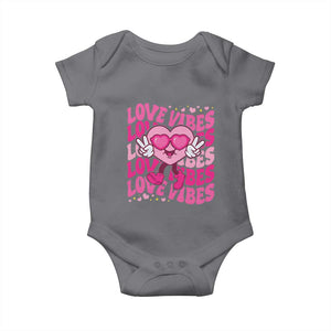 Valentine's Day Baby Onesie Retro Groovy Love Vibes Heart Eyes TS09 Charcoal Print Your Wear