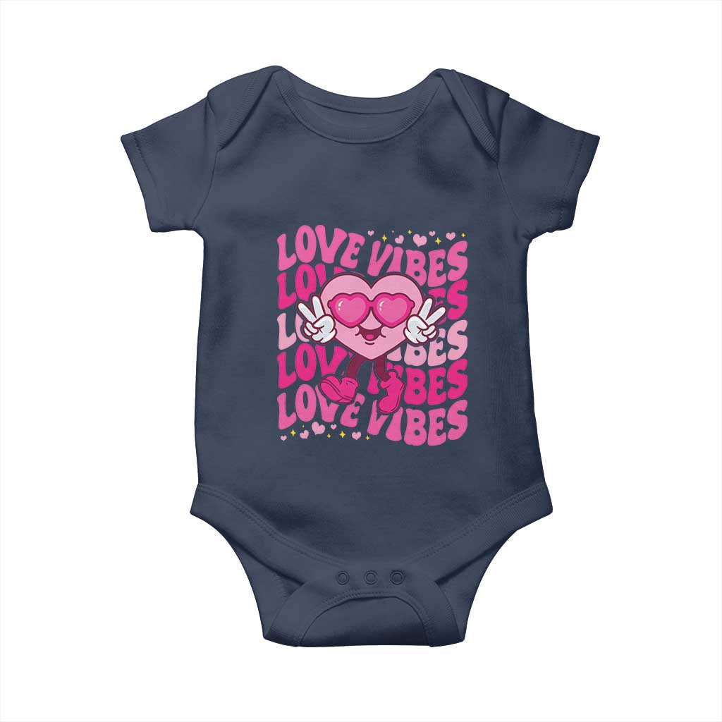 Valentine's Day Baby Onesie Retro Groovy Love Vibes Heart Eyes TS09 Navy Print Your Wear