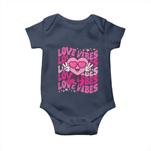 Valentine's Day Baby Onesie Retro Groovy Love Vibes Heart Eyes TS09 Navy Print Your Wear