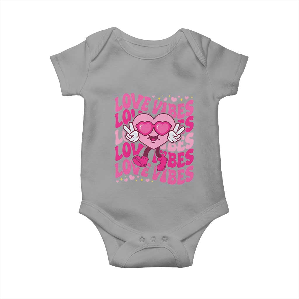 Valentine's Day Baby Onesie Retro Groovy Love Vibes Heart Eyes TS09 Sport Gray Print Your Wear