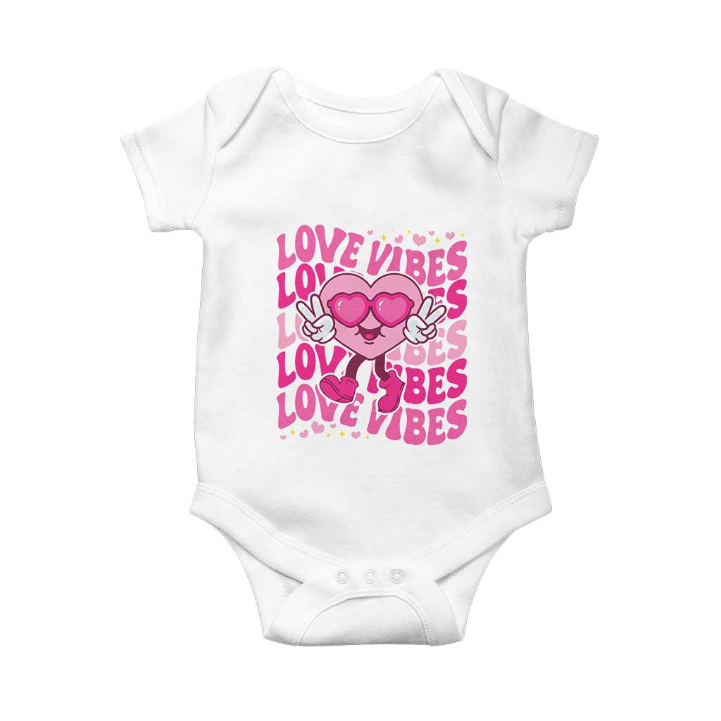 Valentine's Day Baby Onesie Retro Groovy Love Vibes Heart Eyes TS09 White Print Your Wear