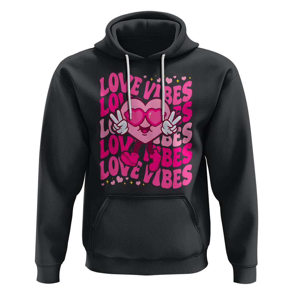 Valentine's Day Hoodie Retro Groovy Love Vibes Heart Eyes TS09 Black Printyourwear