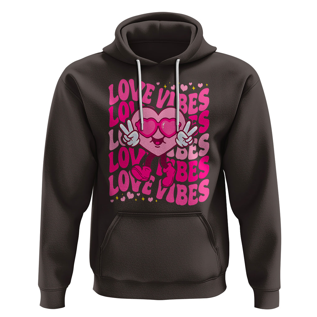 Valentine's Day Hoodie Retro Groovy Love Vibes Heart Eyes TS09 Dark Chocolate Printyourwear