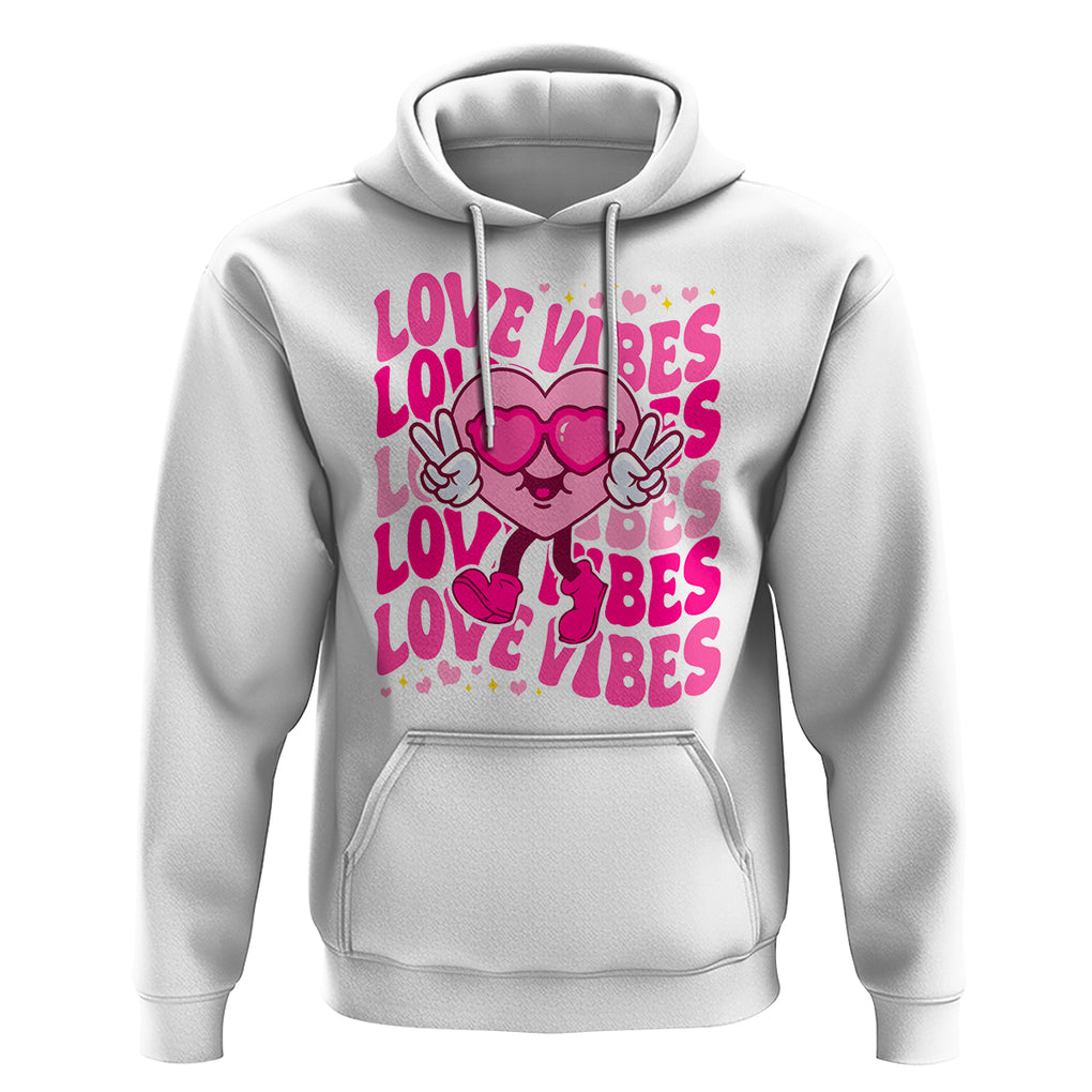 Valentine's Day Hoodie Retro Groovy Love Vibes Heart Eyes TS09 White Printyourwear