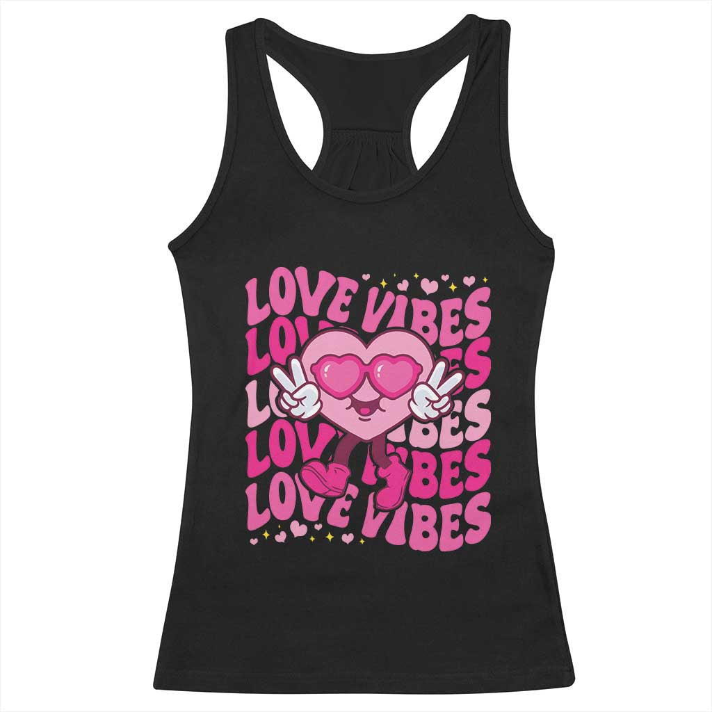 Valentine's Day Racerback Tank Top Retro Groovy Love Vibes Heart Eyes TS09 Black Print Your Wear