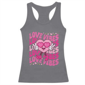 Valentine's Day Racerback Tank Top Retro Groovy Love Vibes Heart Eyes TS09 Charcoal Print Your Wear