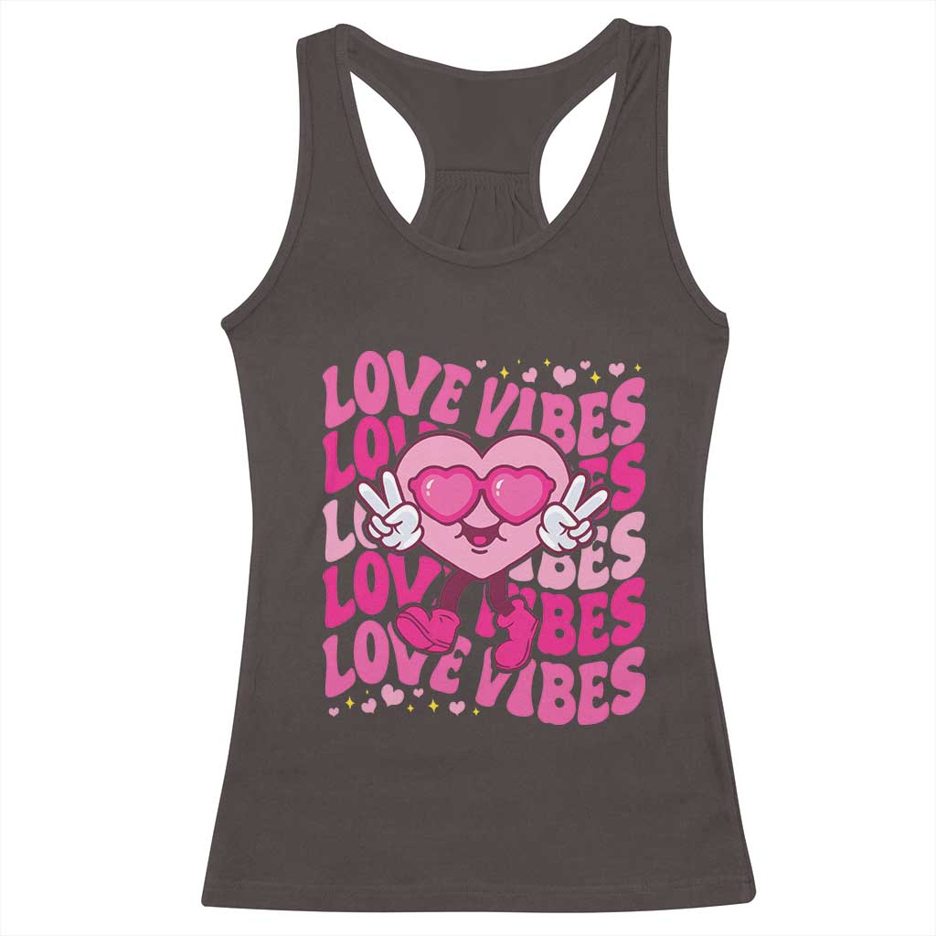 Valentine's Day Racerback Tank Top Retro Groovy Love Vibes Heart Eyes TS09 Dark Chocolate Print Your Wear