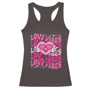 Valentine's Day Racerback Tank Top Retro Groovy Love Vibes Heart Eyes TS09 Dark Chocolate Print Your Wear