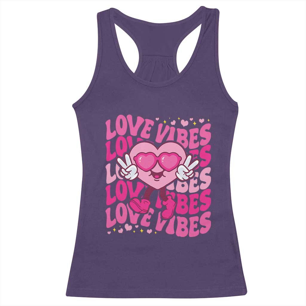 Valentine's Day Racerback Tank Top Retro Groovy Love Vibes Heart Eyes TS09 Purple Print Your Wear
