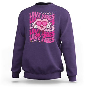 Valentine's Day Sweatshirt Retro Groovy Love Vibes Heart Eyes TS09 Purple Printyourwear