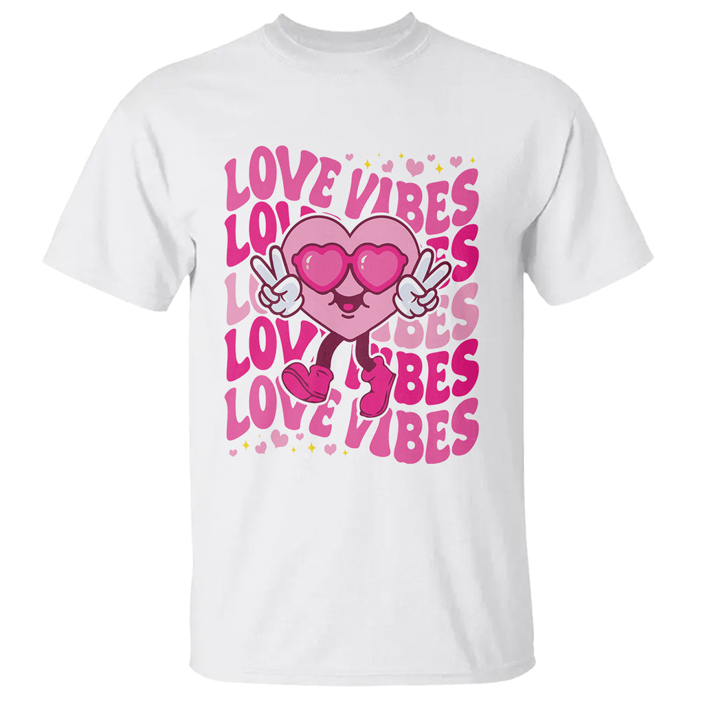 Valentine's Day T Shirt Retro Groovy Love Vibes Heart Eyes TS09 White Printyourwear