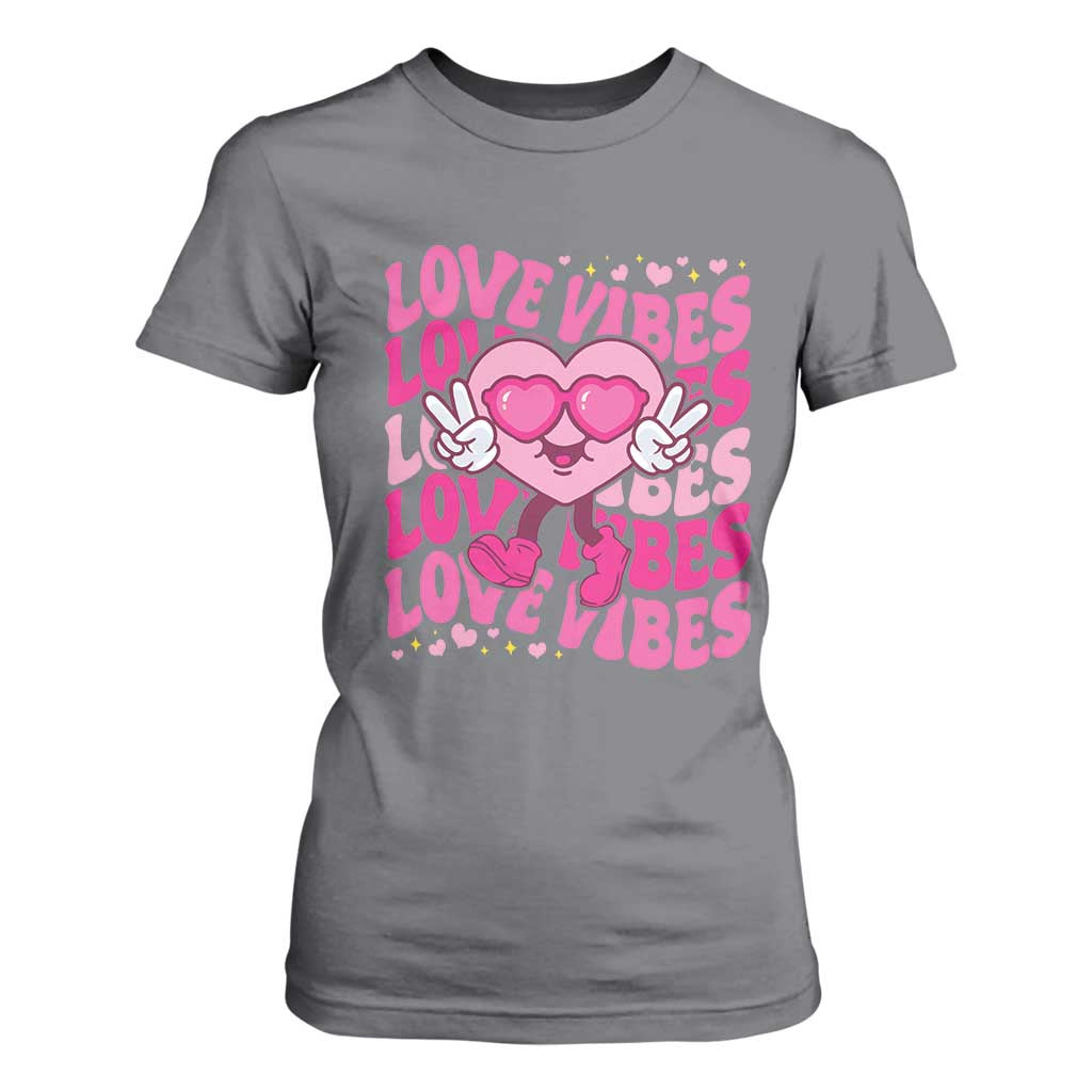 Valentine's Day T Shirt For Women Retro Groovy Love Vibes Heart Eyes TS09 Charcoal Print Your Wear