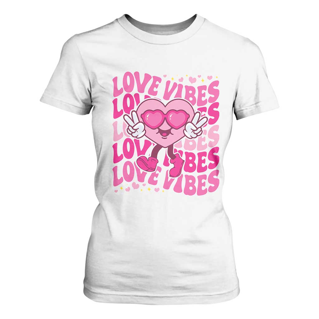 Valentine's Day T Shirt For Women Retro Groovy Love Vibes Heart Eyes TS09 White Print Your Wear