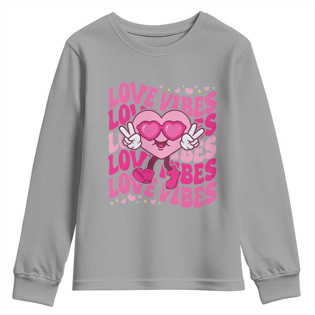 Valentine's Day Youth Sweatshirt Retro Groovy Love Vibes Heart Eyes TS09 Sport Gray Print Your Wear