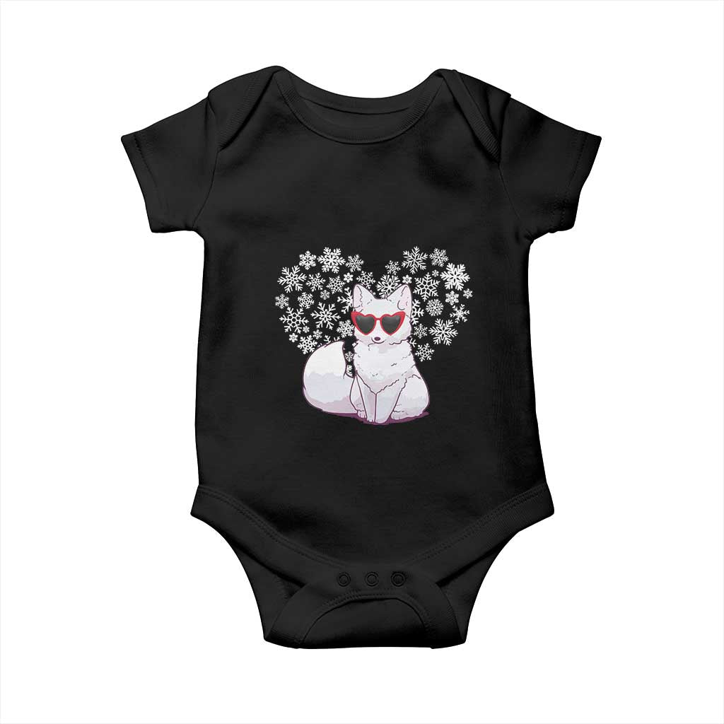 Valentine's Day Baby Onesie Arctic Snow Fox Heart Glasses Snowflake Animal Lover TS09 Black Print Your Wear