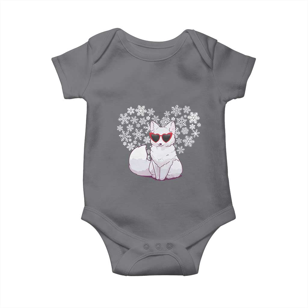 Valentine's Day Baby Onesie Arctic Snow Fox Heart Glasses Snowflake Animal Lover TS09 Charcoal Print Your Wear