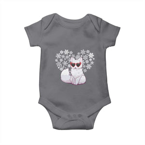 Valentine's Day Baby Onesie Arctic Snow Fox Heart Glasses Snowflake Animal Lover TS09 Charcoal Print Your Wear