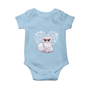 Valentine's Day Baby Onesie Arctic Snow Fox Heart Glasses Snowflake Animal Lover TS09 Light Blue Print Your Wear