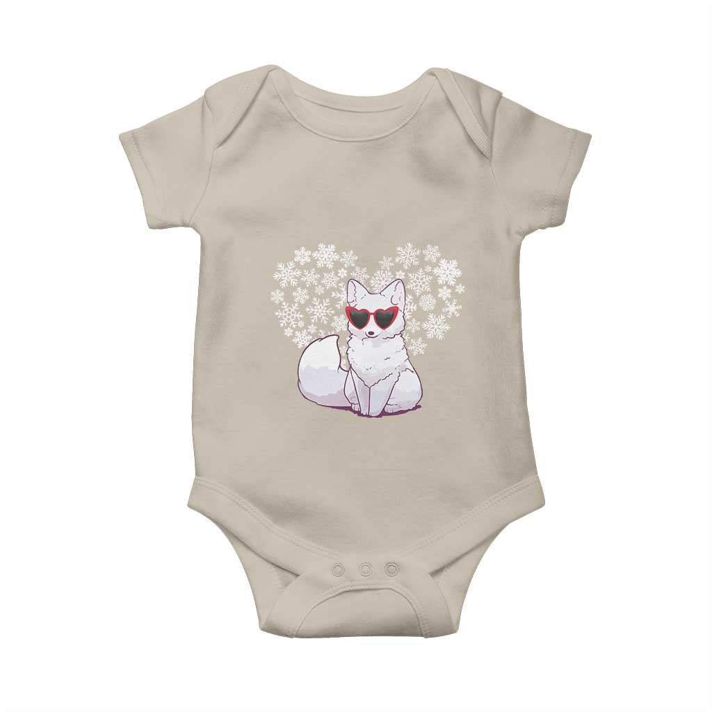 Valentine's Day Baby Onesie Arctic Snow Fox Heart Glasses Snowflake Animal Lover TS09 Sand Print Your Wear