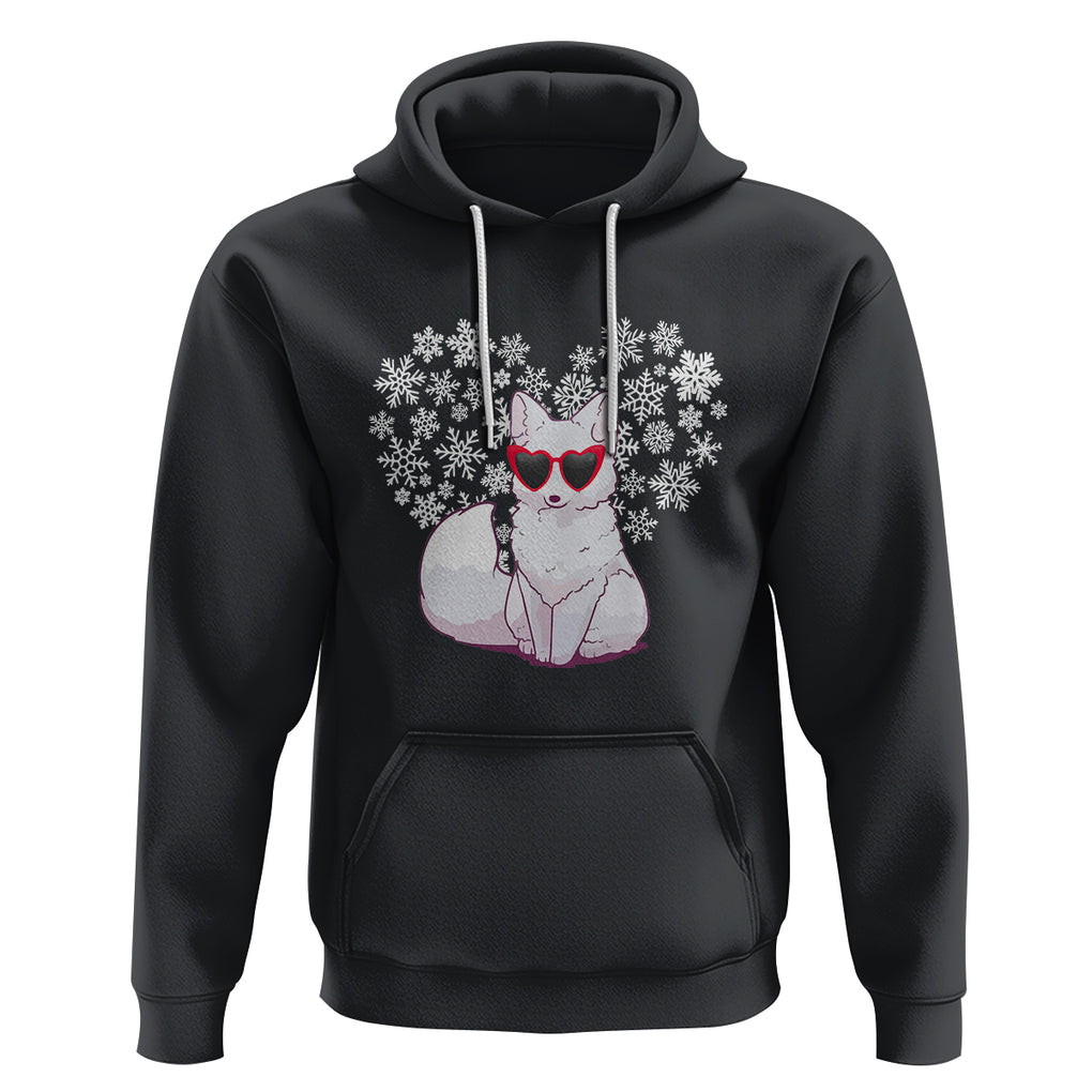 Valentine's Day Hoodie Arctic Snow Fox Heart Glasses Snowflake Animal Lover TS09 Black Printyourwear