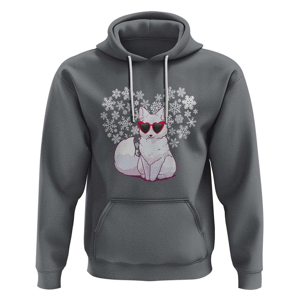 Valentine's Day Hoodie Arctic Snow Fox Heart Glasses Snowflake Animal Lover TS09 Charcoal Printyourwear