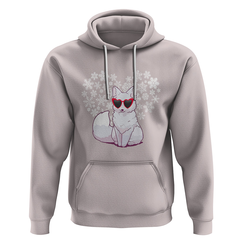Valentine's Day Hoodie Arctic Snow Fox Heart Glasses Snowflake Animal Lover TS09 Ice Gray Printyourwear