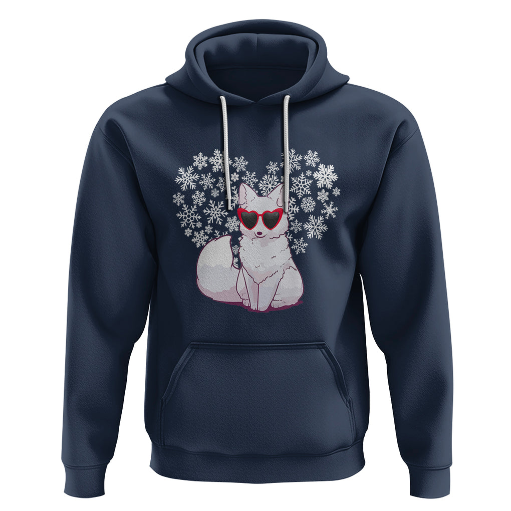Valentine's Day Hoodie Arctic Snow Fox Heart Glasses Snowflake Animal Lover TS09 Navy Printyourwear