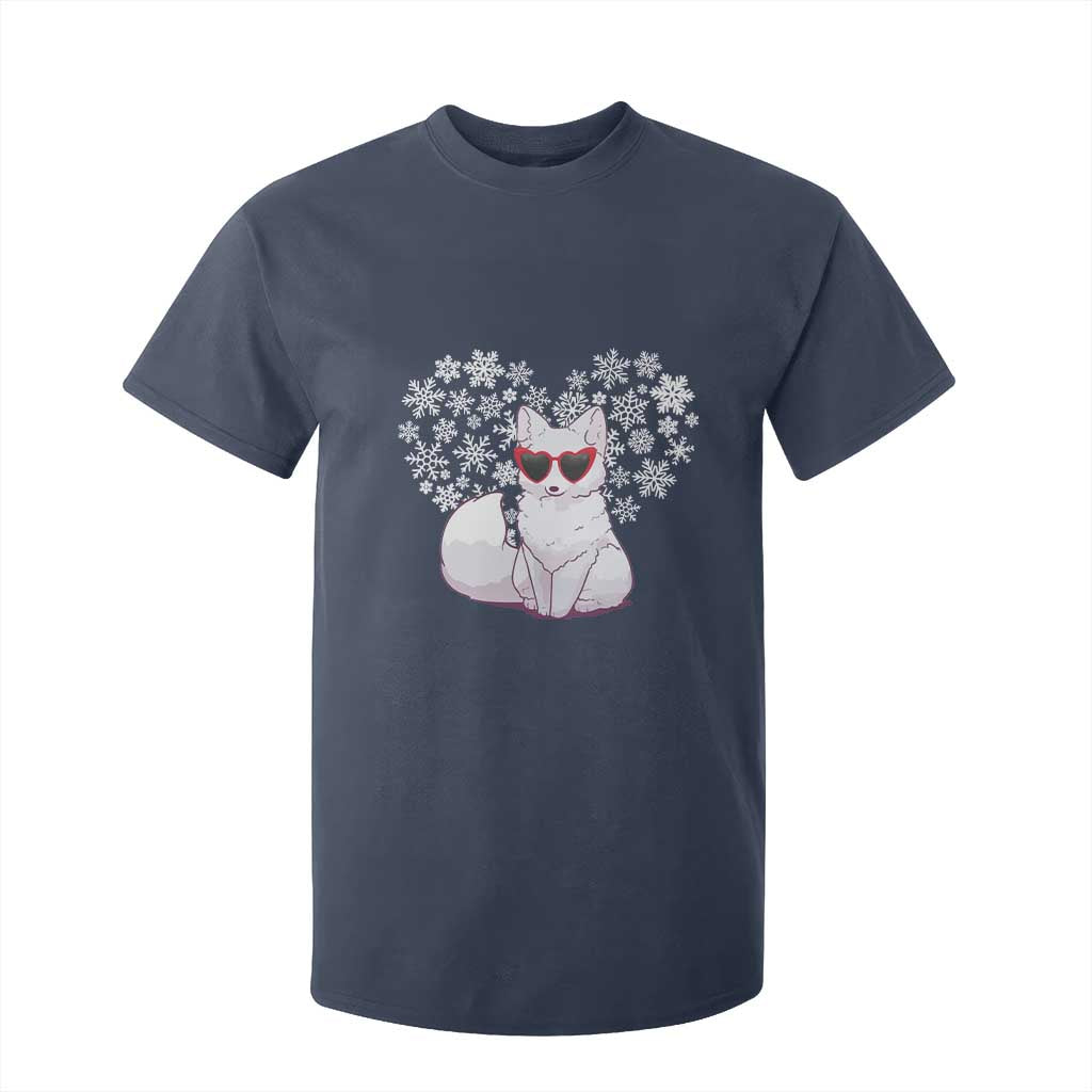 Valentine's Day T Shirt For Kid Arctic Snow Fox Heart Glasses Snowflake Animal Lover TS09 Navy Print Your Wear