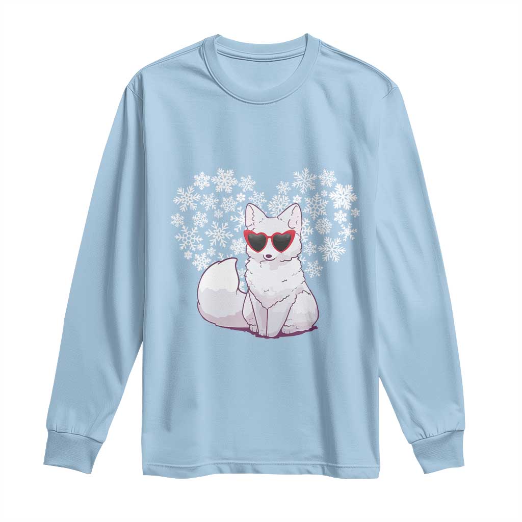 Valentine's Day Long Sleeve Shirt Arctic Snow Fox Heart Glasses Snowflake Animal Lover TS09 Light Blue Print Your Wear