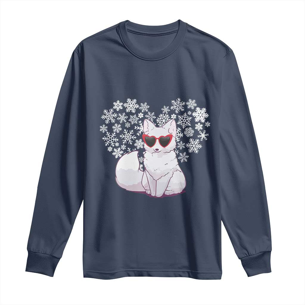 Valentine's Day Long Sleeve Shirt Arctic Snow Fox Heart Glasses Snowflake Animal Lover TS09 Navy Print Your Wear