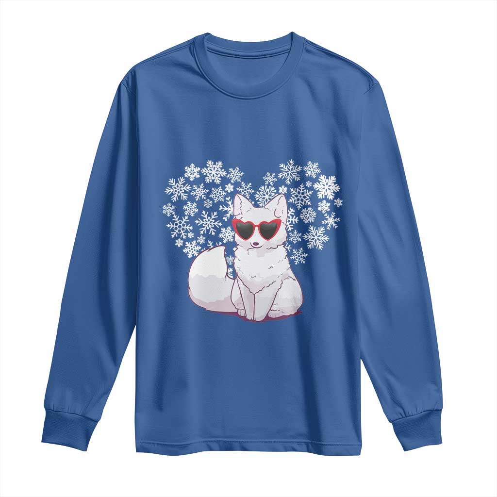Valentine's Day Long Sleeve Shirt Arctic Snow Fox Heart Glasses Snowflake Animal Lover TS09 Royal Blue Print Your Wear