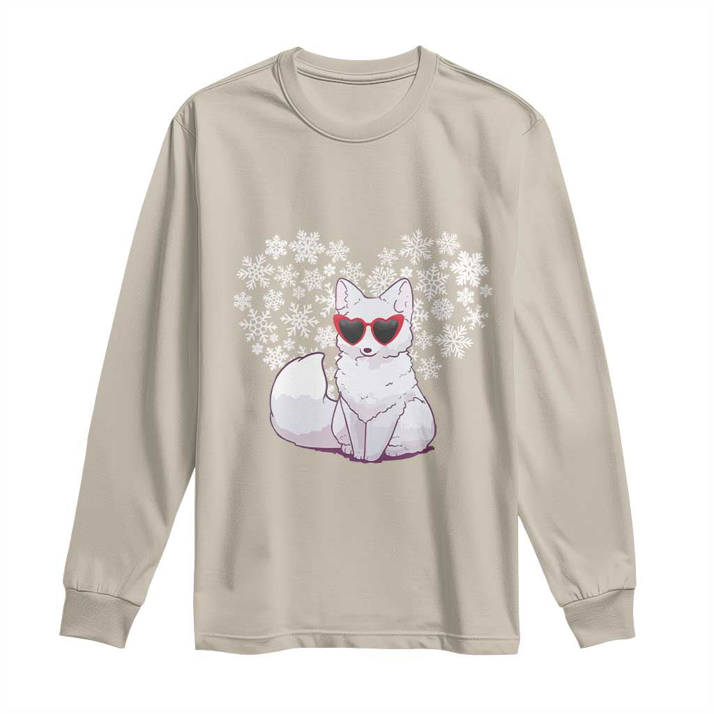 Valentine's Day Long Sleeve Shirt Arctic Snow Fox Heart Glasses Snowflake Animal Lover TS09 Sand Print Your Wear