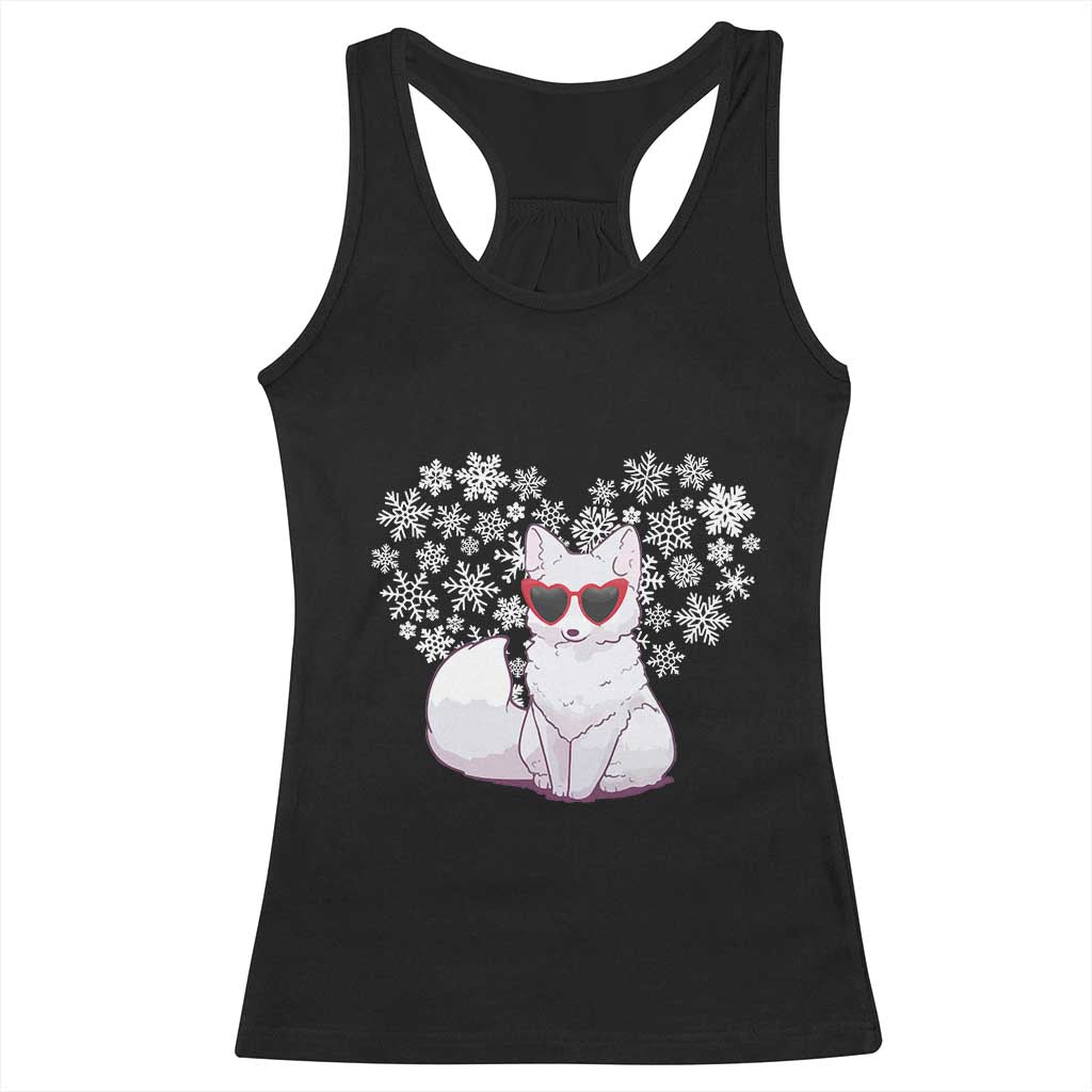 Valentine's Day Racerback Tank Top Arctic Snow Fox Heart Glasses Snowflake Animal Lover TS09 Black Print Your Wear