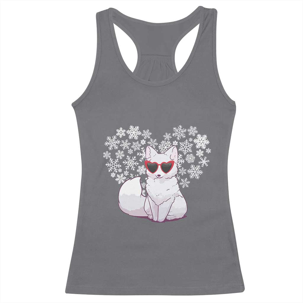 Valentine's Day Racerback Tank Top Arctic Snow Fox Heart Glasses Snowflake Animal Lover TS09 Charcoal Print Your Wear