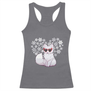 Valentine's Day Racerback Tank Top Arctic Snow Fox Heart Glasses Snowflake Animal Lover TS09 Charcoal Print Your Wear