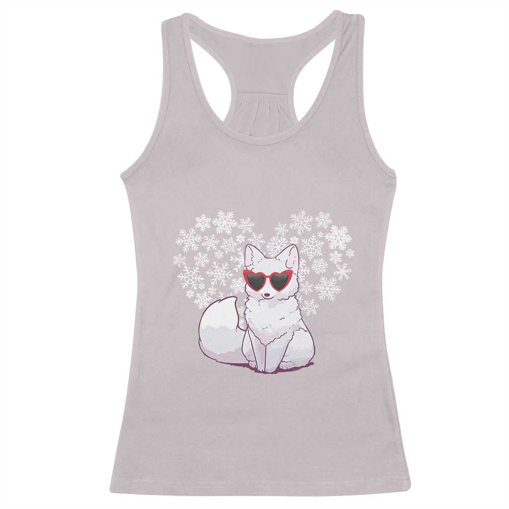 Valentine's Day Racerback Tank Top Arctic Snow Fox Heart Glasses Snowflake Animal Lover TS09 Ice Gray Print Your Wear