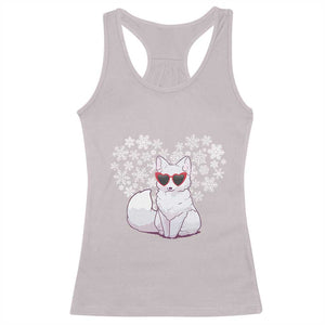 Valentine's Day Racerback Tank Top Arctic Snow Fox Heart Glasses Snowflake Animal Lover TS09 Ice Gray Print Your Wear