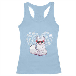 Valentine's Day Racerback Tank Top Arctic Snow Fox Heart Glasses Snowflake Animal Lover TS09 Light Blue Print Your Wear