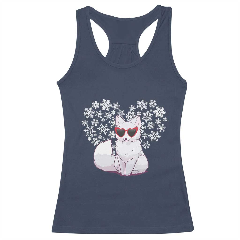 Valentine's Day Racerback Tank Top Arctic Snow Fox Heart Glasses Snowflake Animal Lover TS09 Navy Print Your Wear