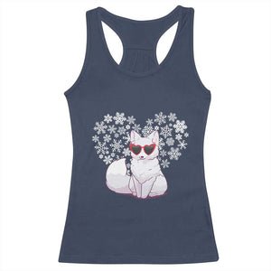 Valentine's Day Racerback Tank Top Arctic Snow Fox Heart Glasses Snowflake Animal Lover TS09 Navy Print Your Wear
