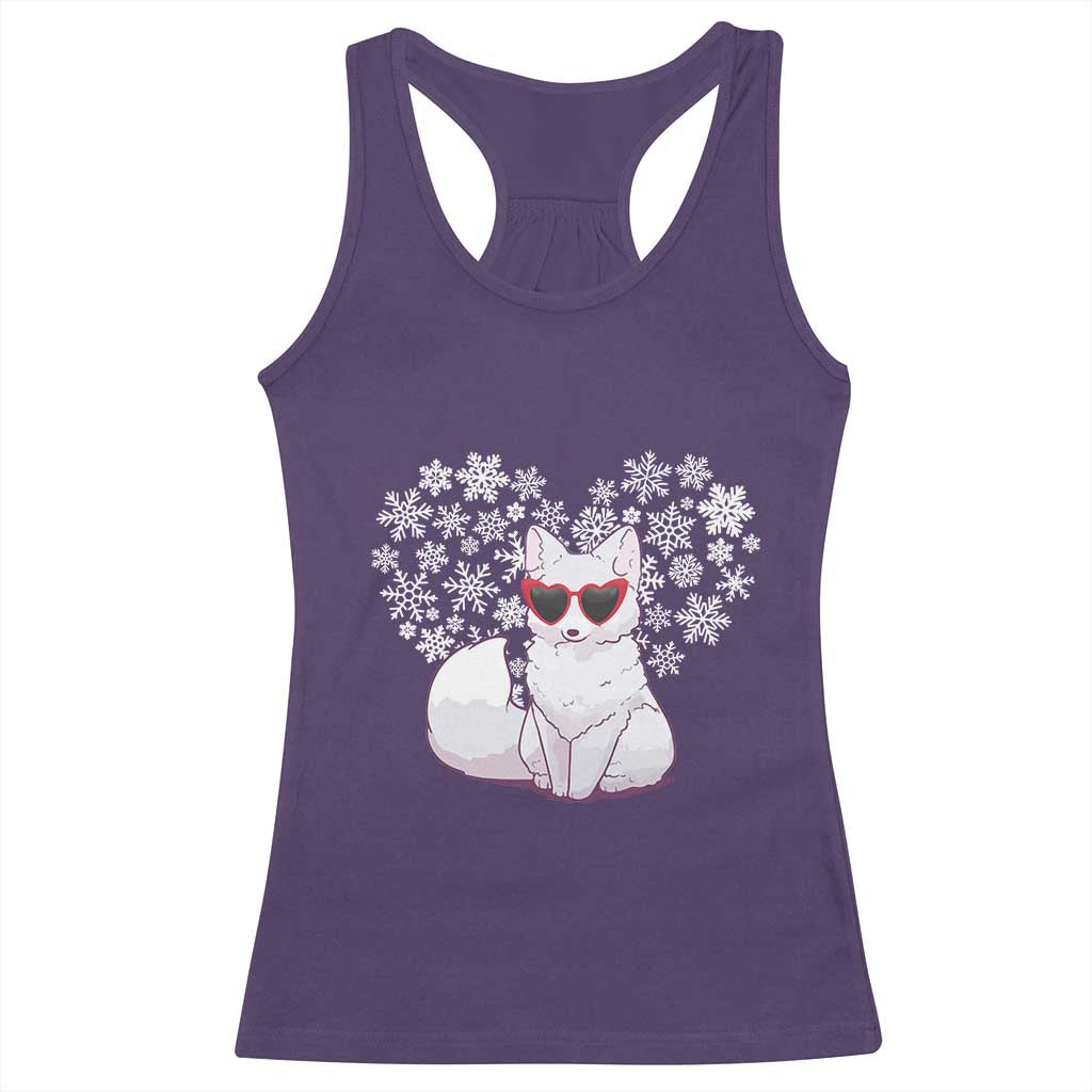 Valentine's Day Racerback Tank Top Arctic Snow Fox Heart Glasses Snowflake Animal Lover TS09 Purple Print Your Wear