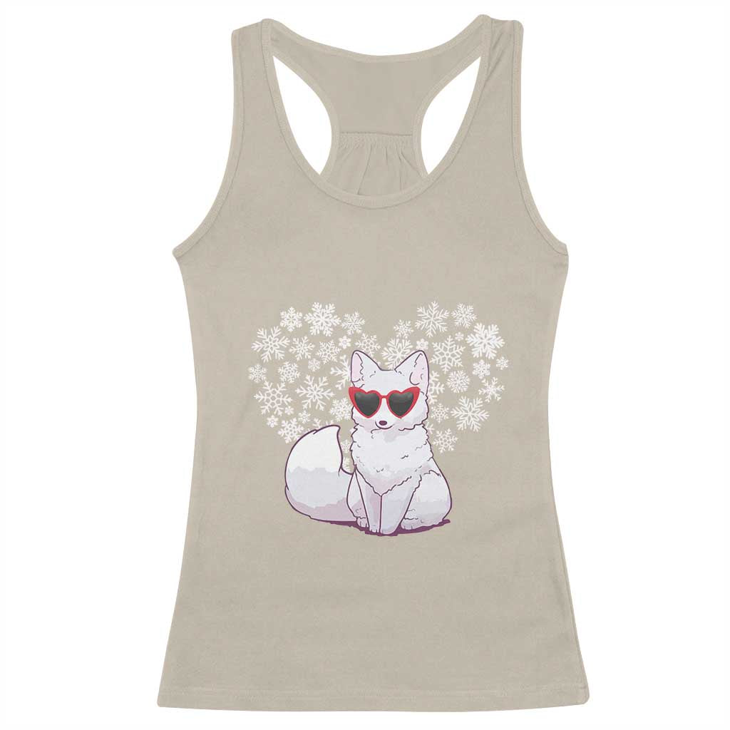 Valentine's Day Racerback Tank Top Arctic Snow Fox Heart Glasses Snowflake Animal Lover TS09 Sand Print Your Wear