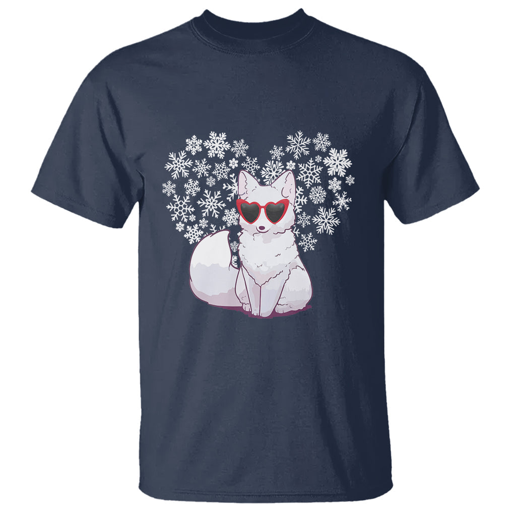 Valentine's Day T Shirt Arctic Snow Fox Heart Glasses Snowflake Animal Lover TS09 Navy Printyourwear