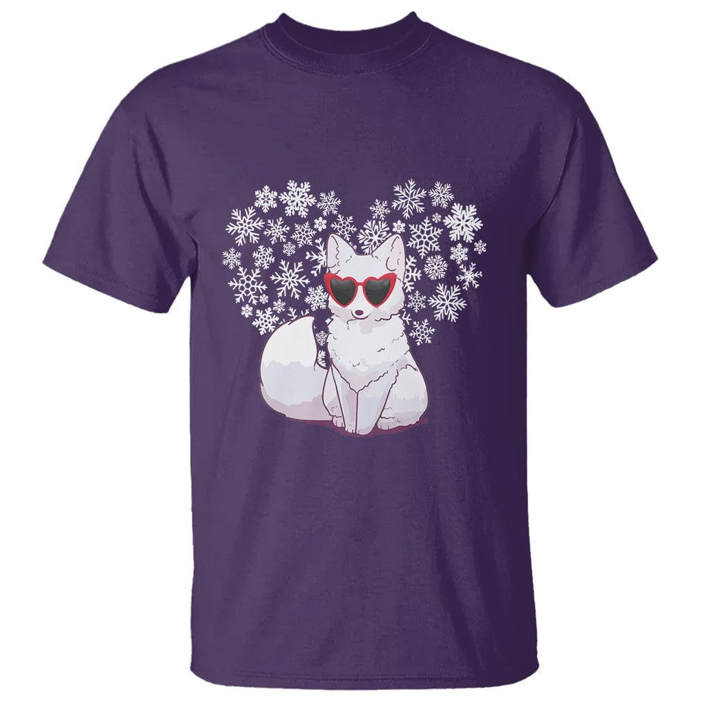 Valentine's Day T Shirt Arctic Snow Fox Heart Glasses Snowflake Animal Lover TS09 Purple Printyourwear