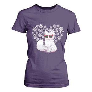 Valentine's Day T Shirt For Women Arctic Snow Fox Heart Glasses Snowflake Animal Lover TS09 Purple Print Your Wear